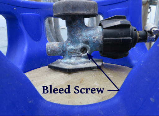 An image of a propane bleeding screw on the OPD valve